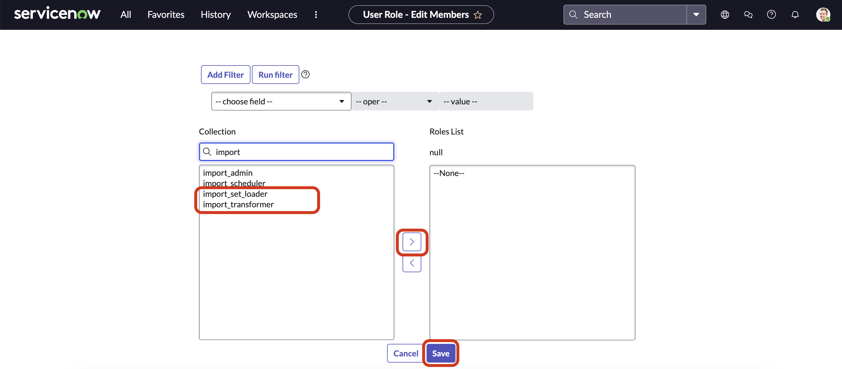 Select roles