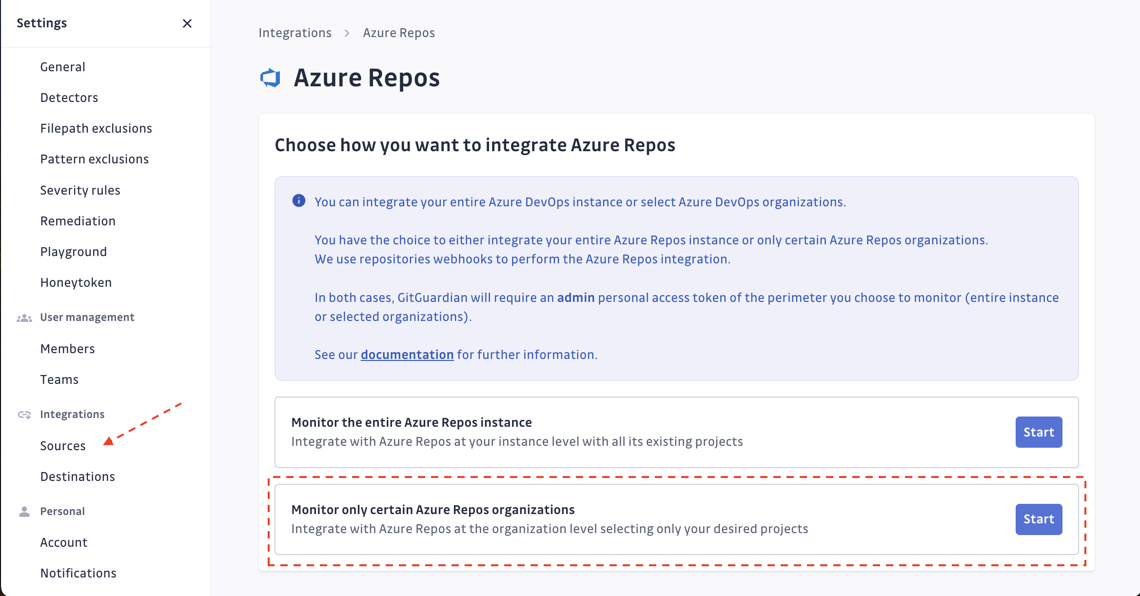 Azure Repos installation selection