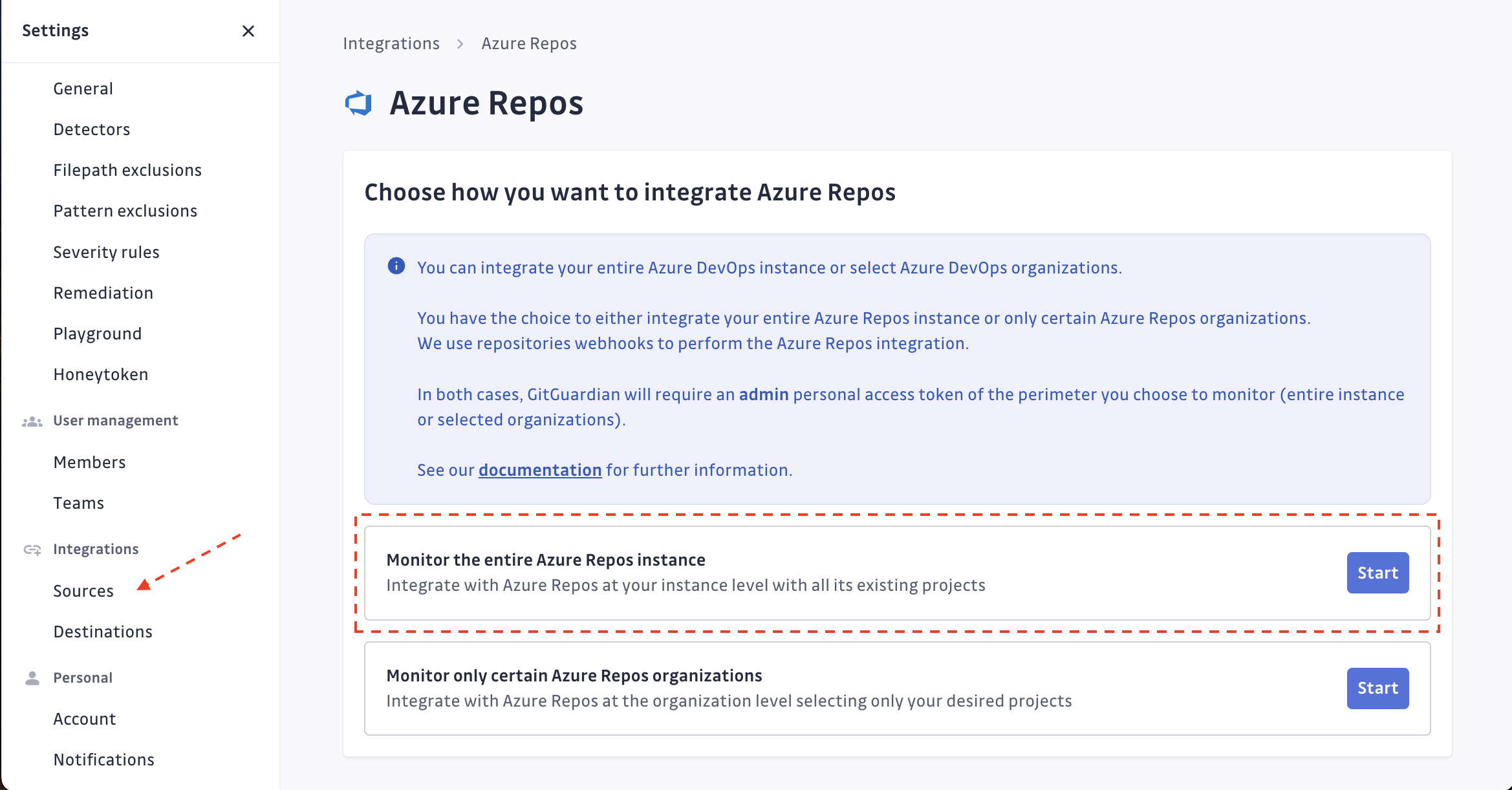 Azure Repos installation selection