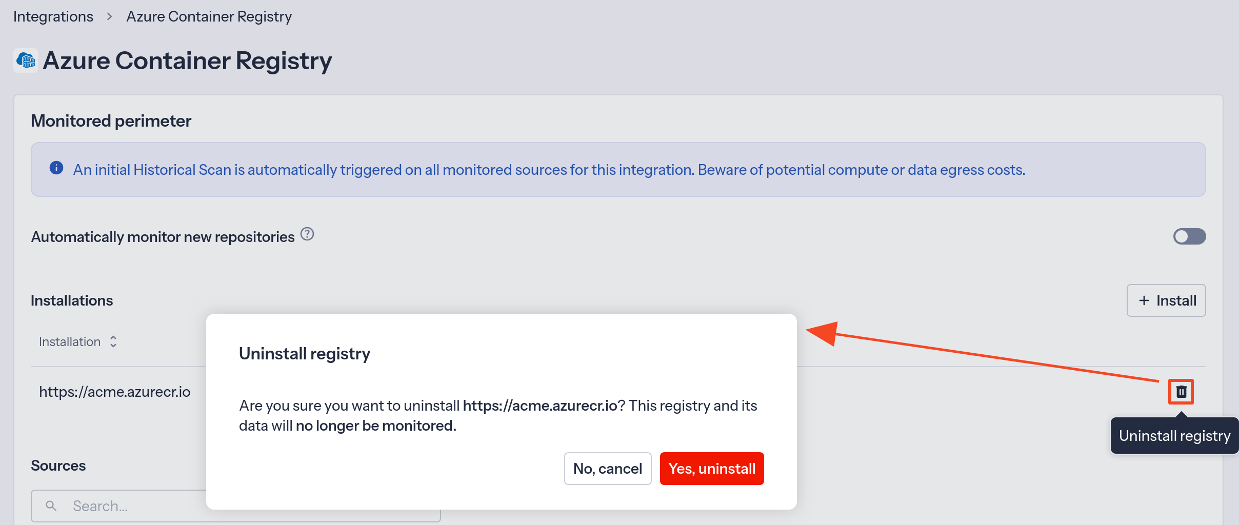 Azure Container Registry uninstall