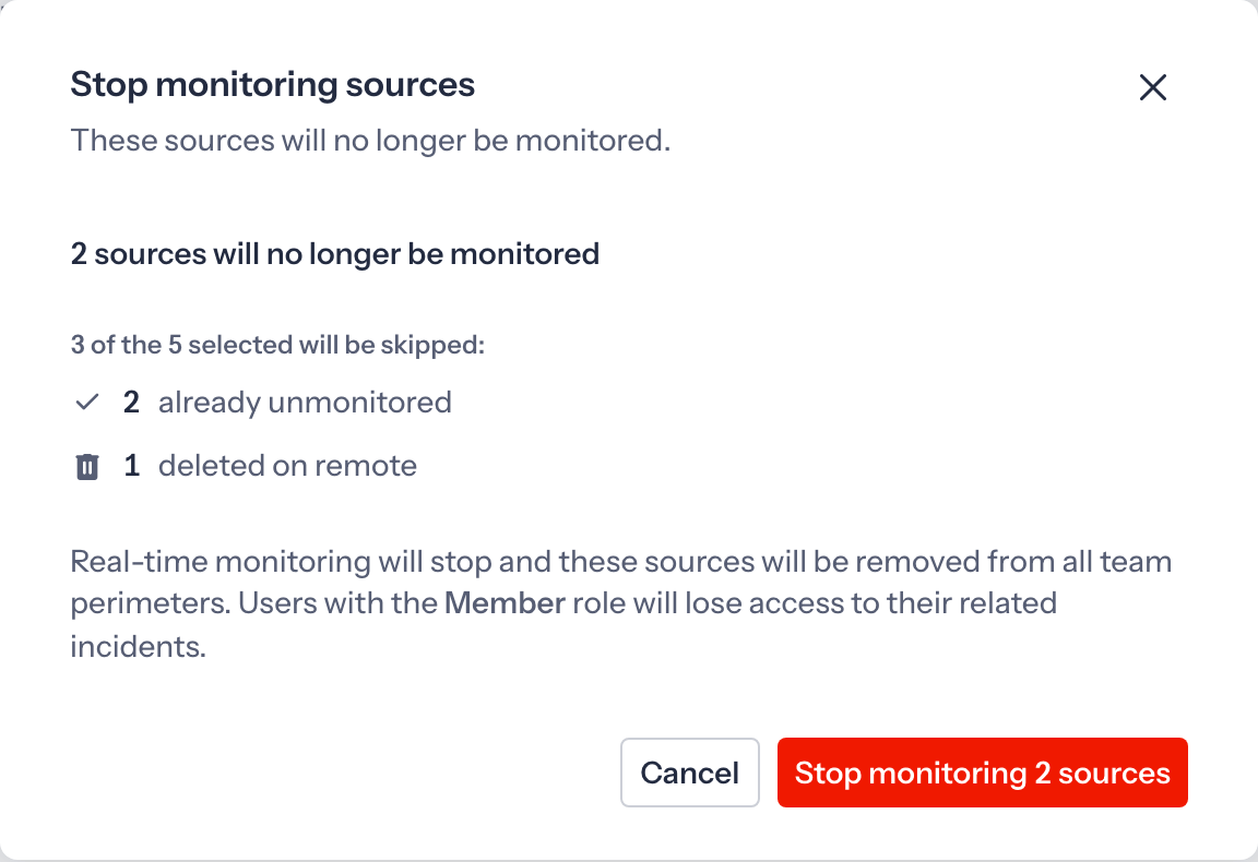 Stop monitoring confirmation