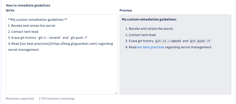 Customize remediation guidelines