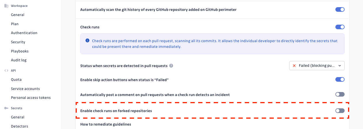 Check runs on monitored forked repositories setting