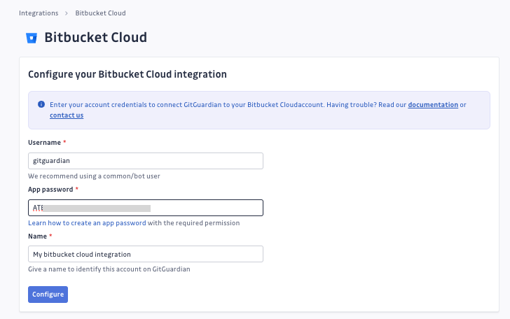 Configure Bitbucket Cloud integration