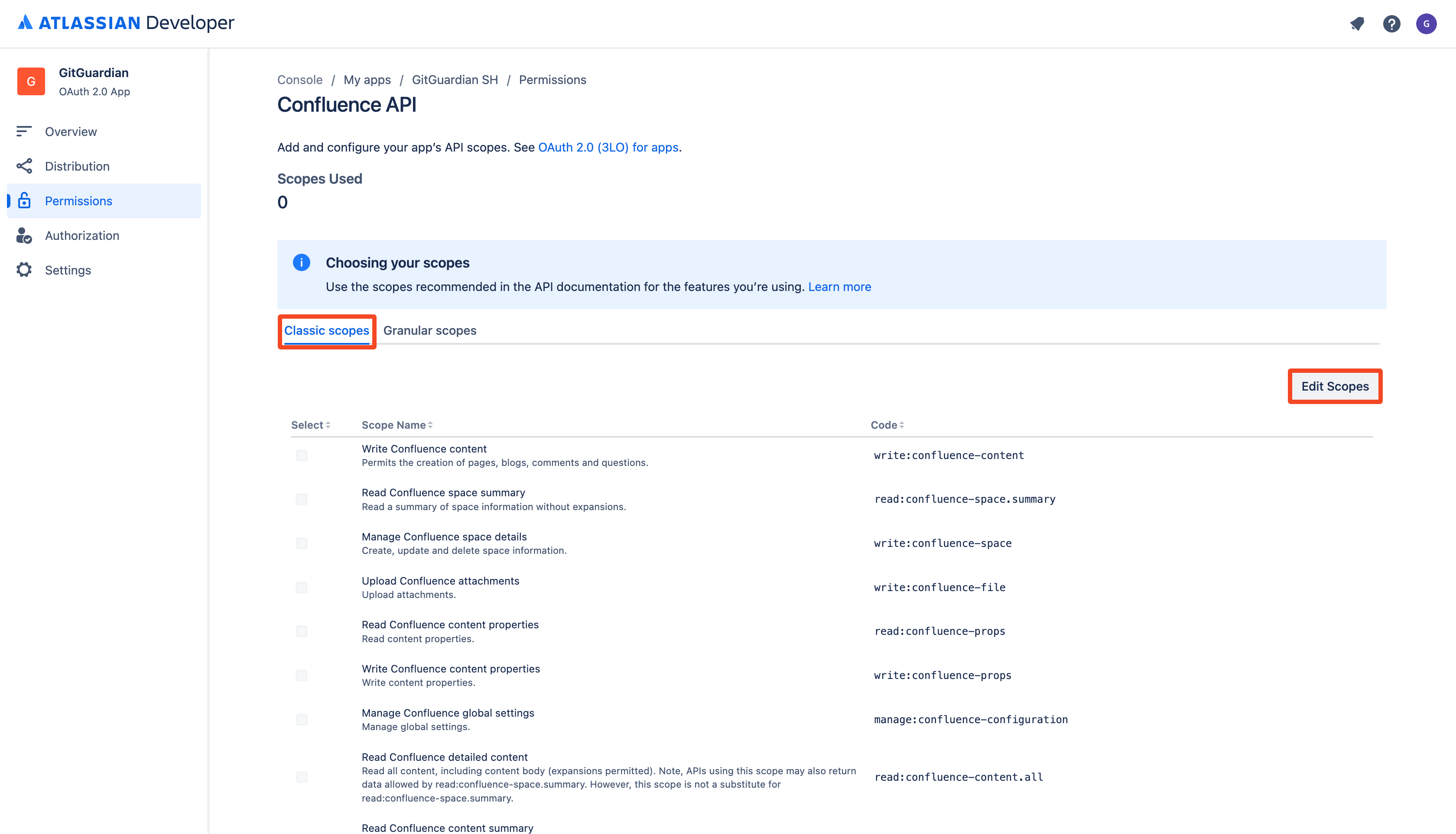 Confluence Cloud - Classic scopes edit