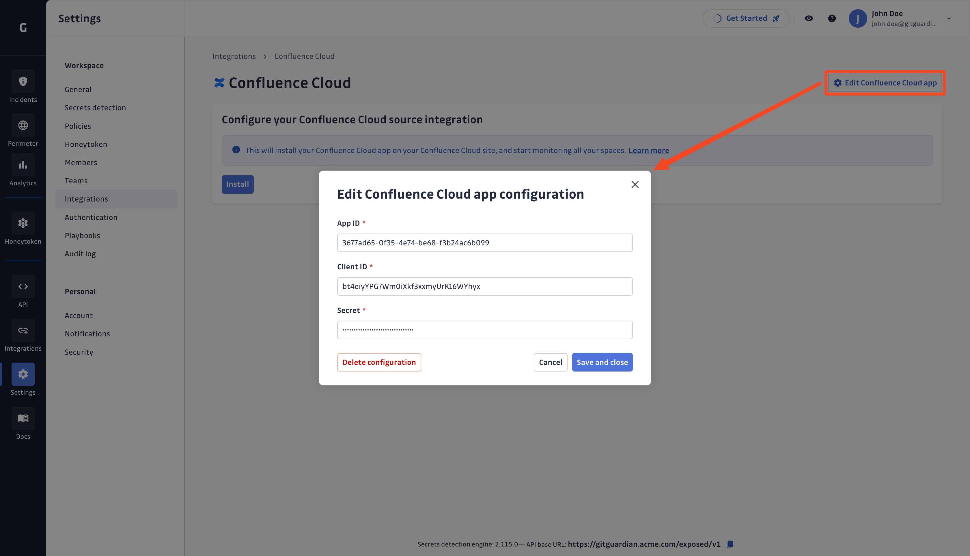 Confluence Cloud app configuration edit