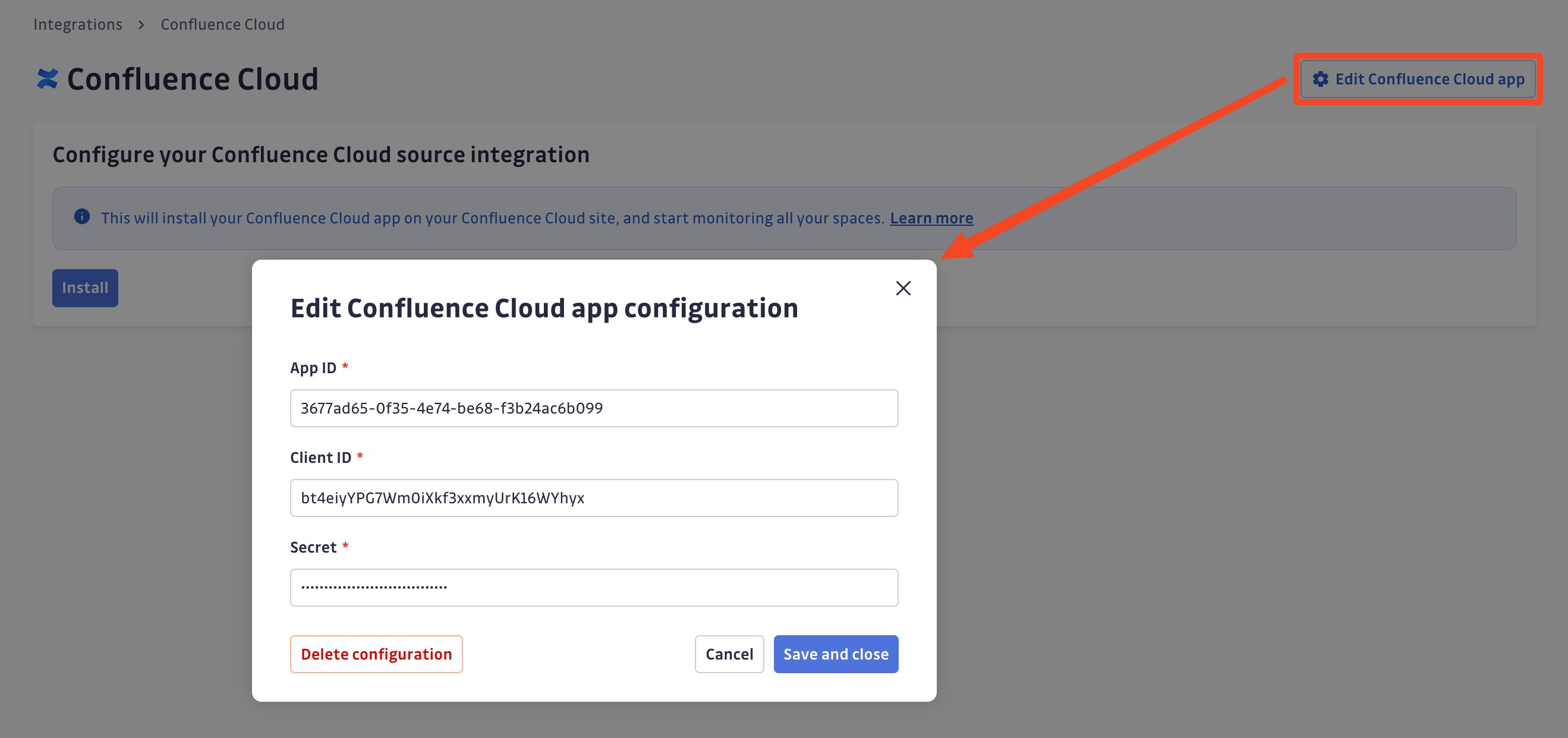 Confluence Cloud app configuration edit