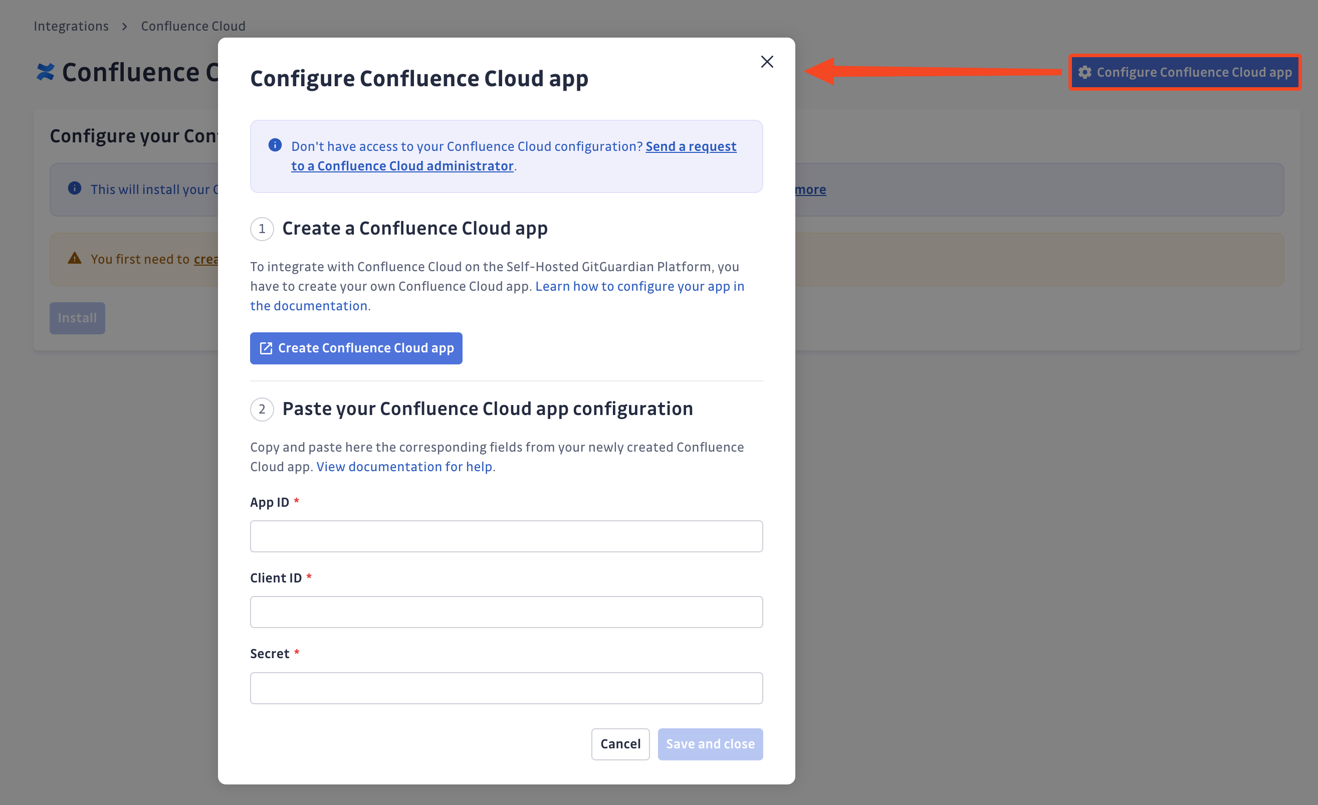 Confluence Cloud app configure