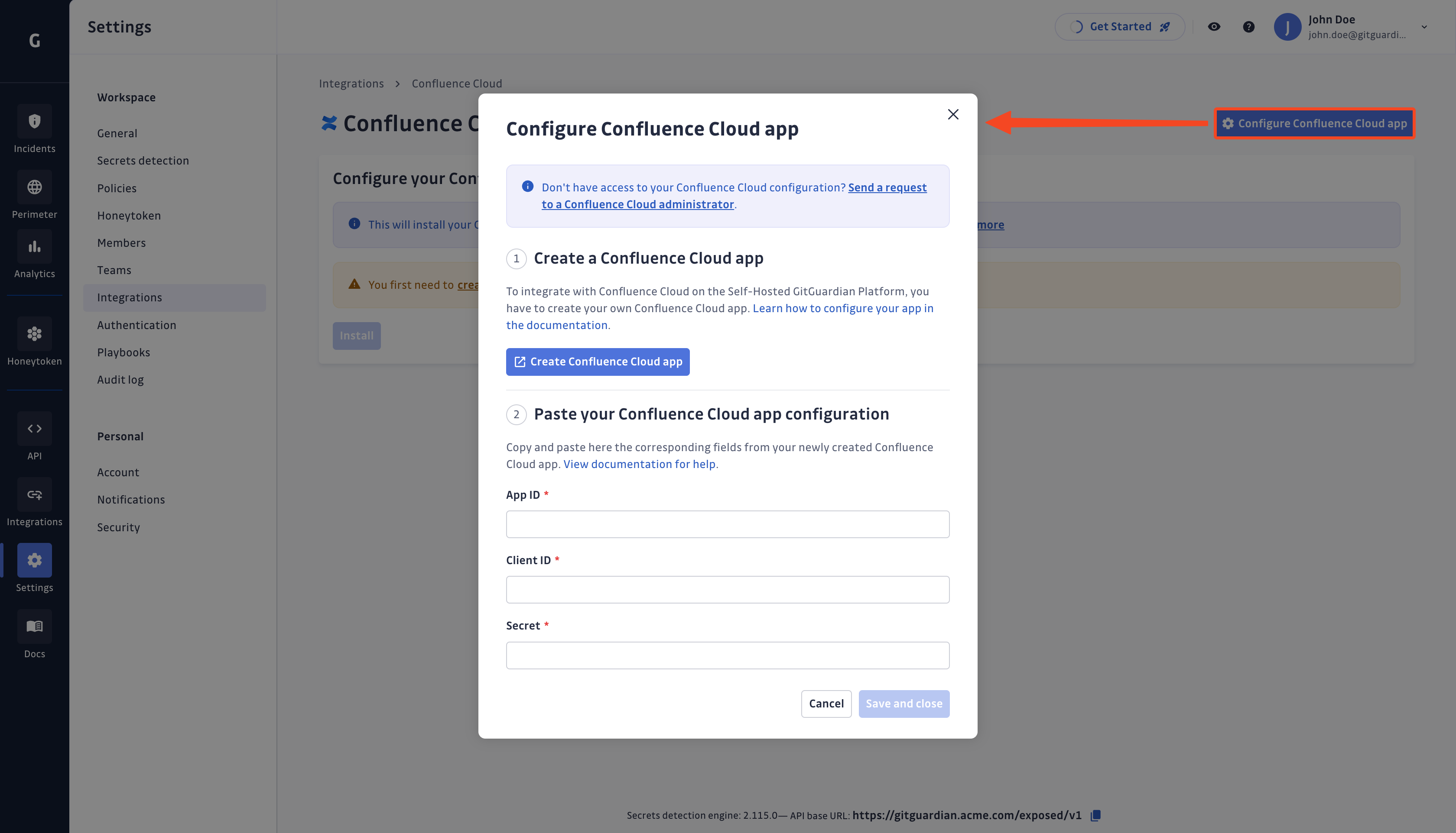 Confluence Cloud app configure