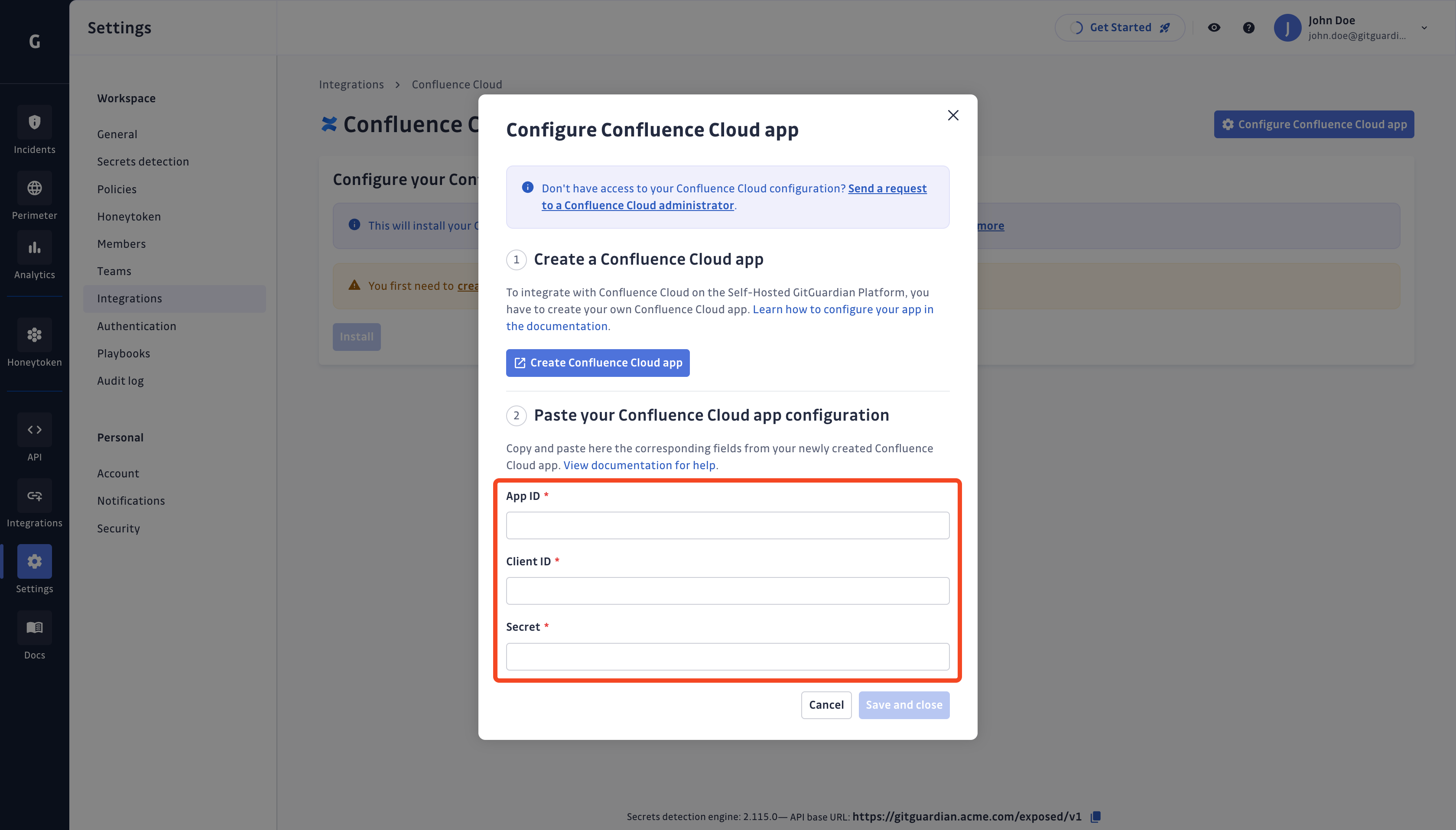 Confluence Cloud app credentials