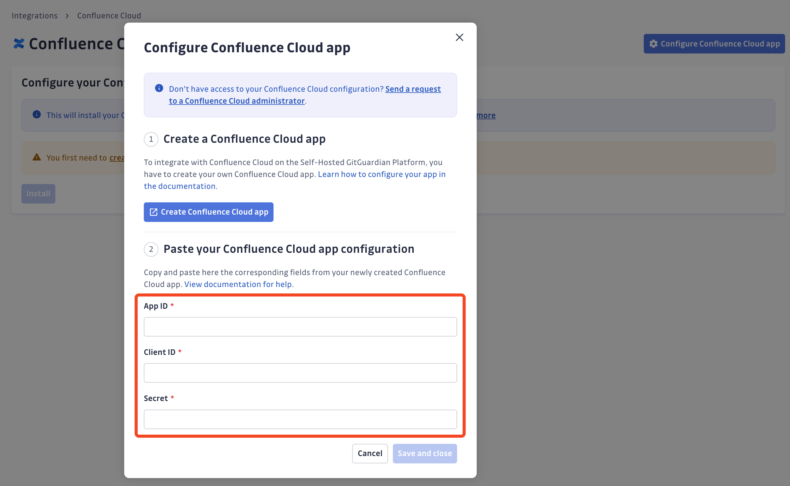 Confluence Cloud app credentials