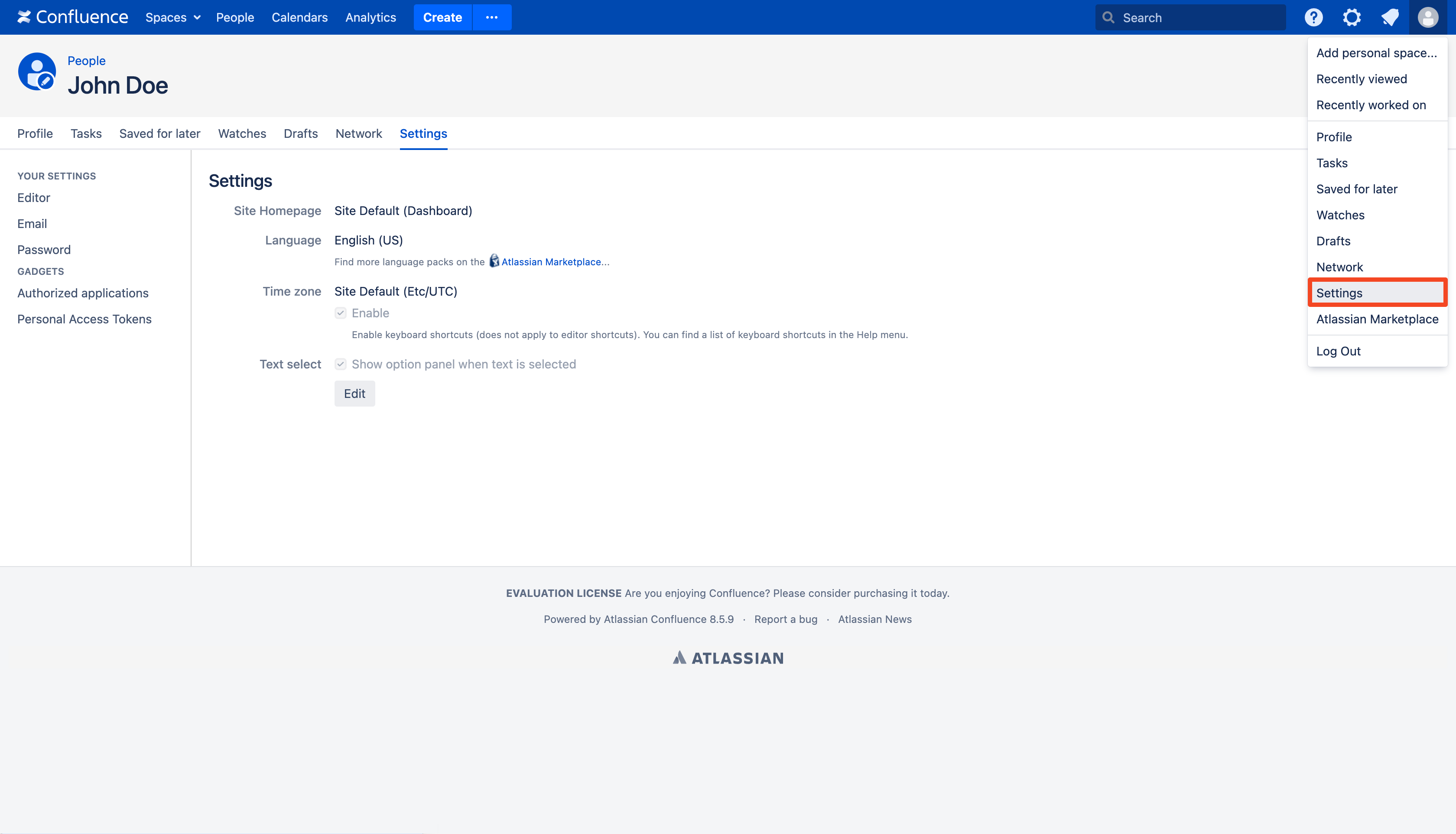 Confluence Data Center settings