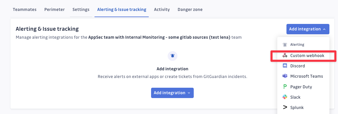 Custom webhook form team