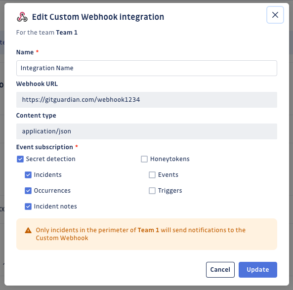 Custom webhook form team