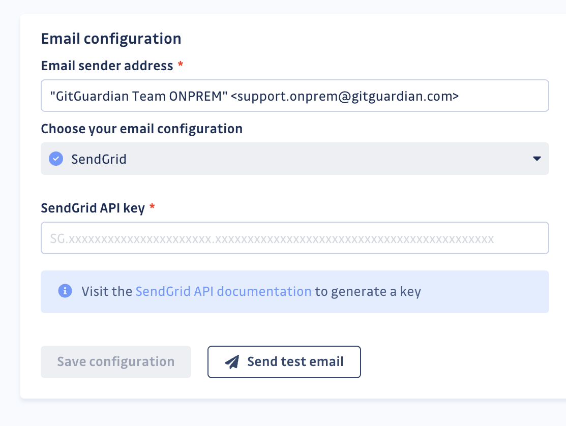 Email configuration Sendgrid