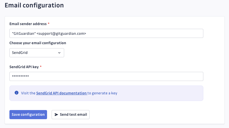 Email configuration Sendgrid