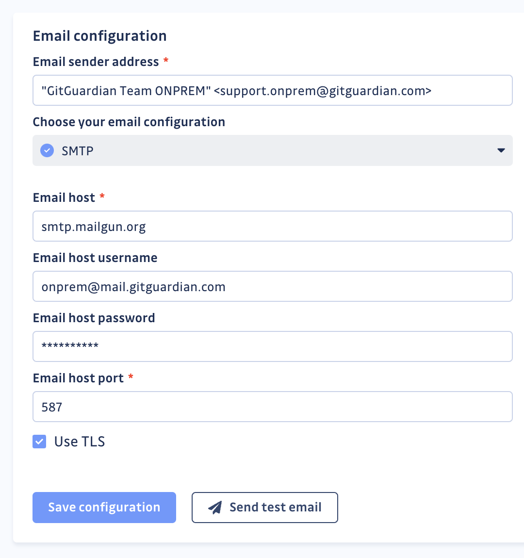 Email configuration SMTP