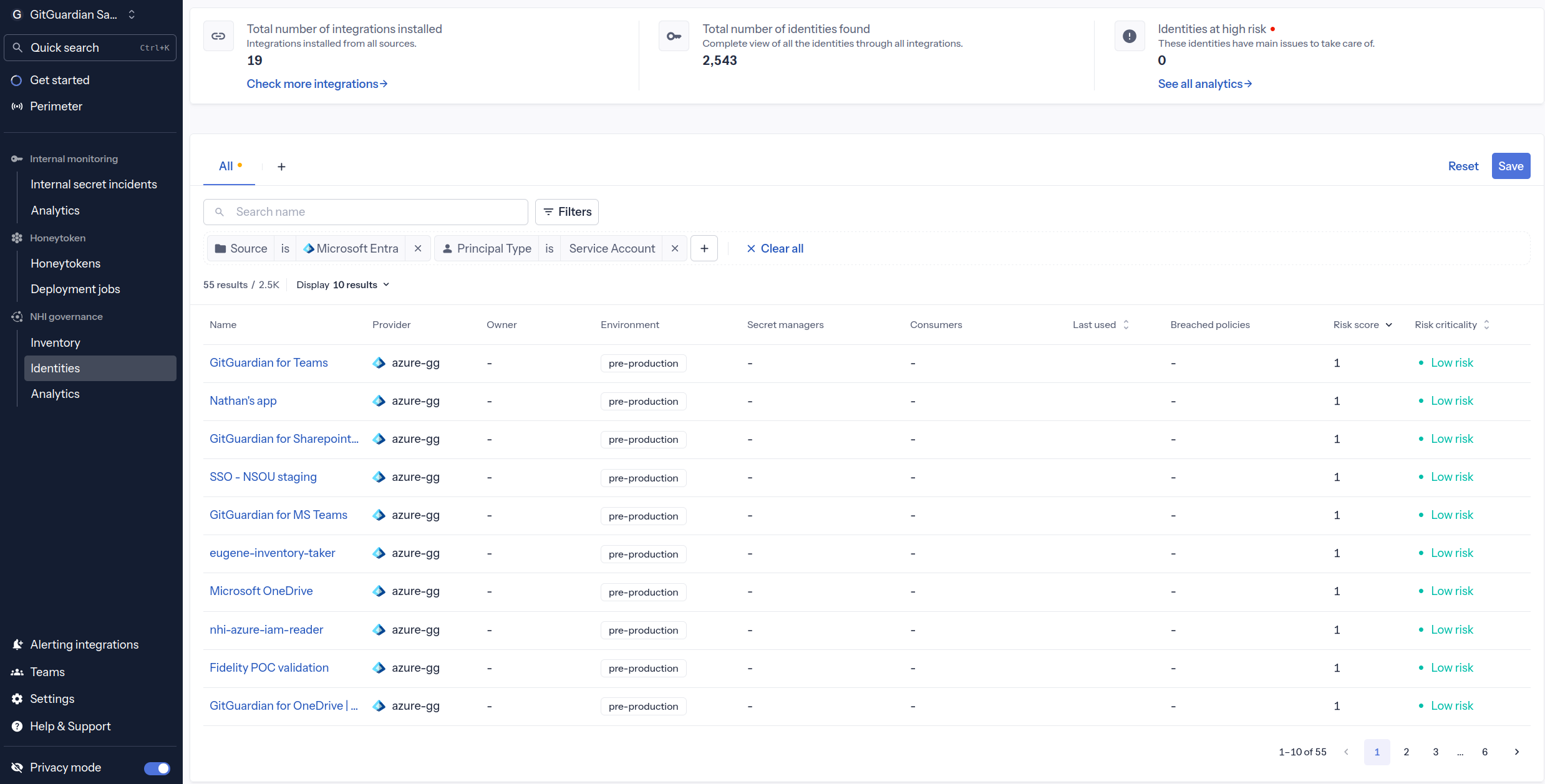 Microsoft Entra Identities in GitGuardian Inventory