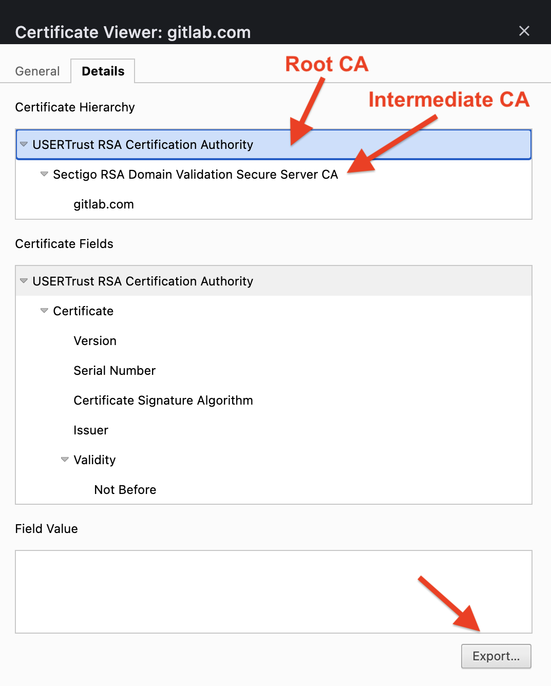 Export CA from browser