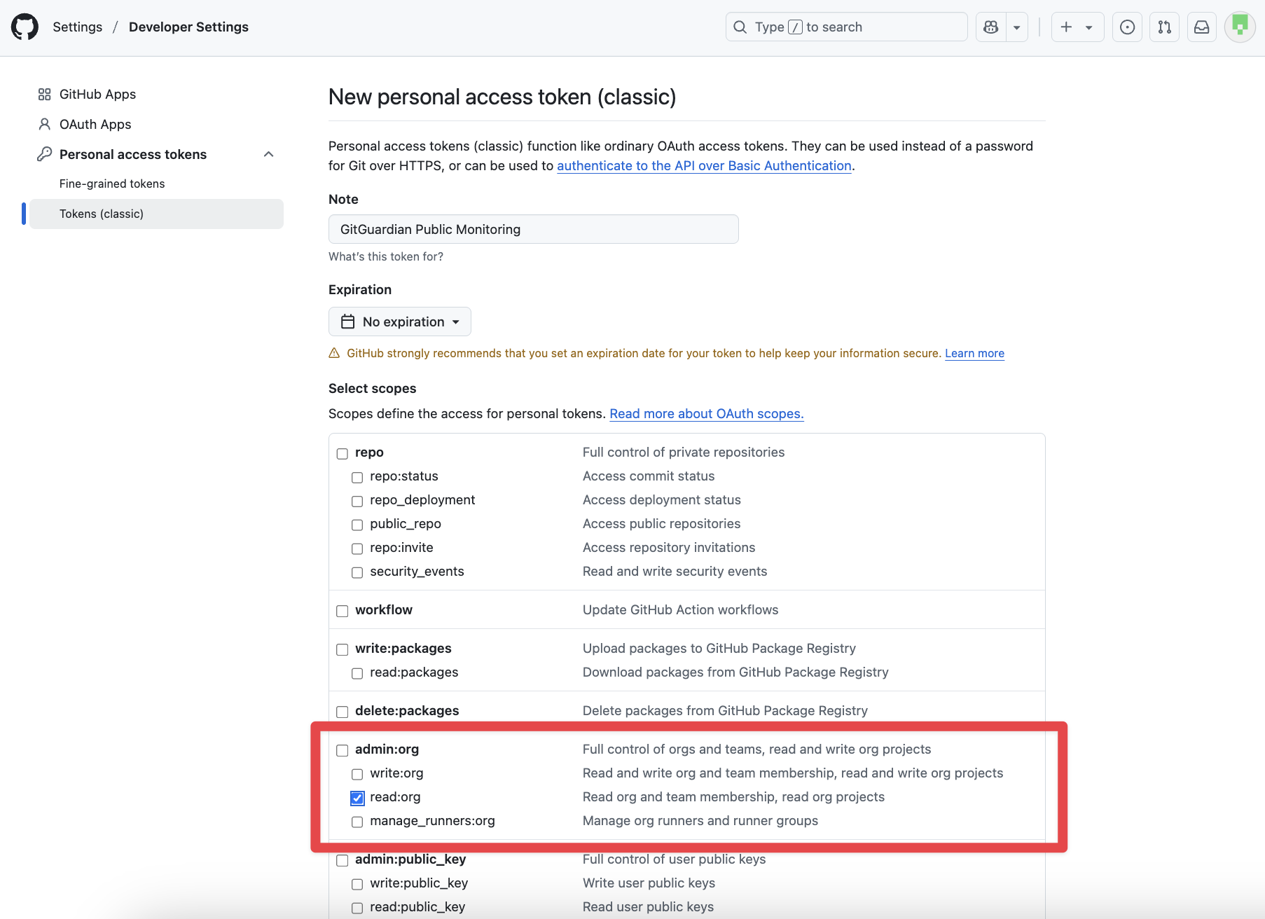 Generate GitHub token