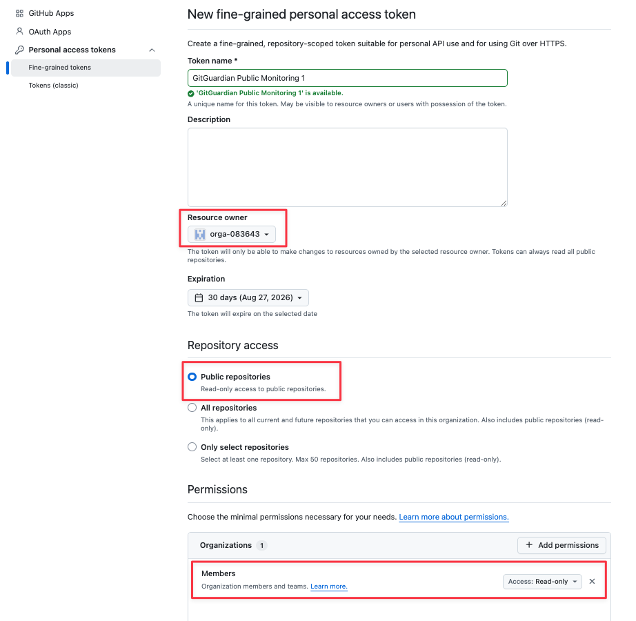 Generate a fine-grained GitHub token