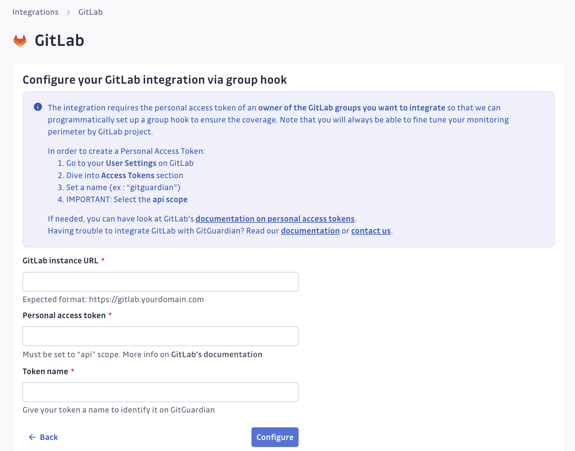 GitLab group hook form