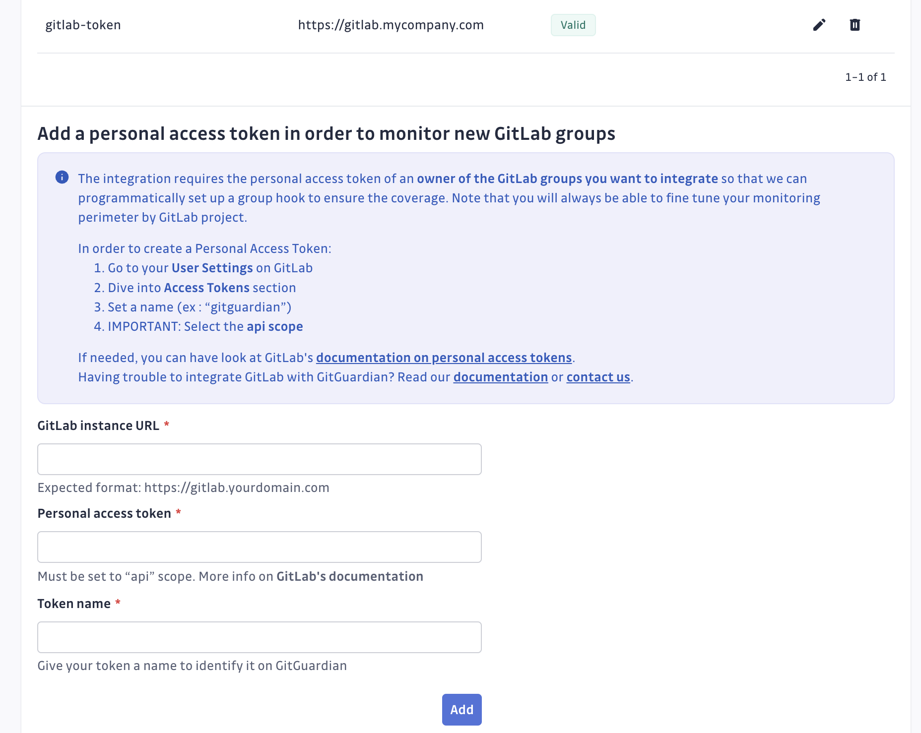 GitLab group hook new personal access token