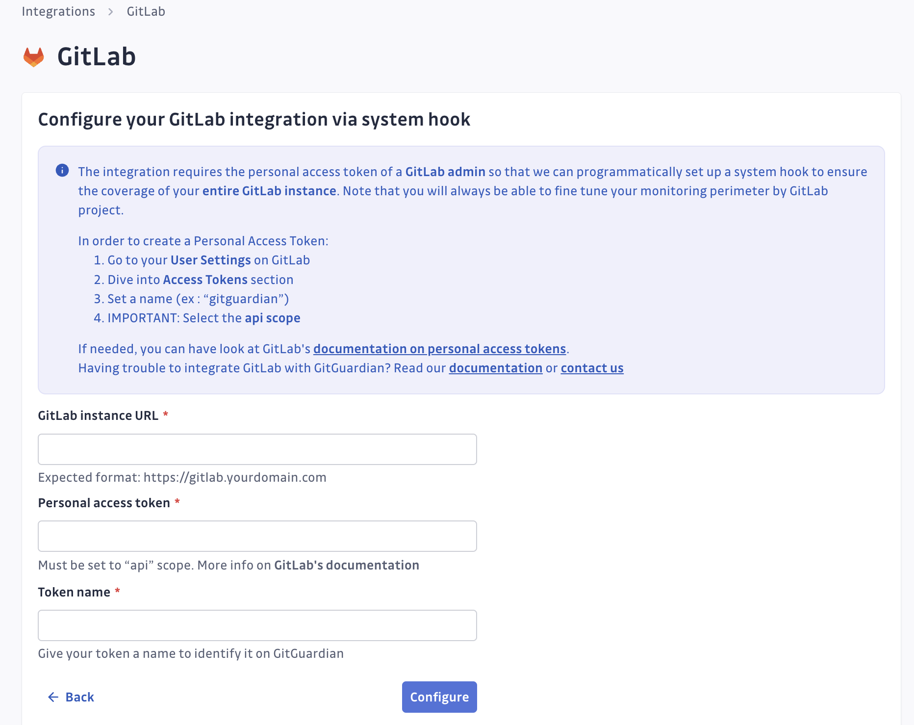 GitLab system hook form