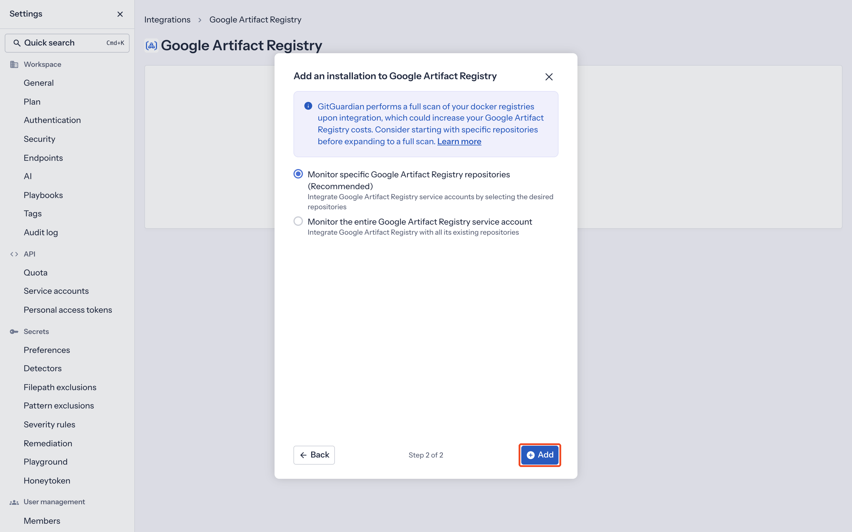Google Artifact Registry Default Monitored Perimeter