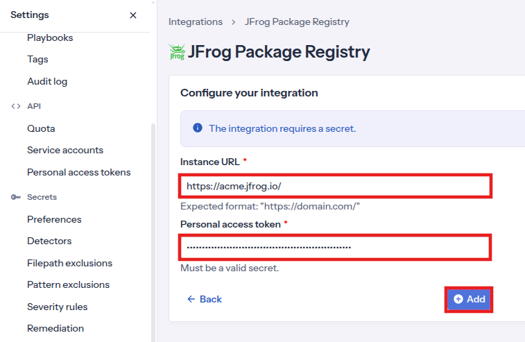 JFrog Package Registry integration