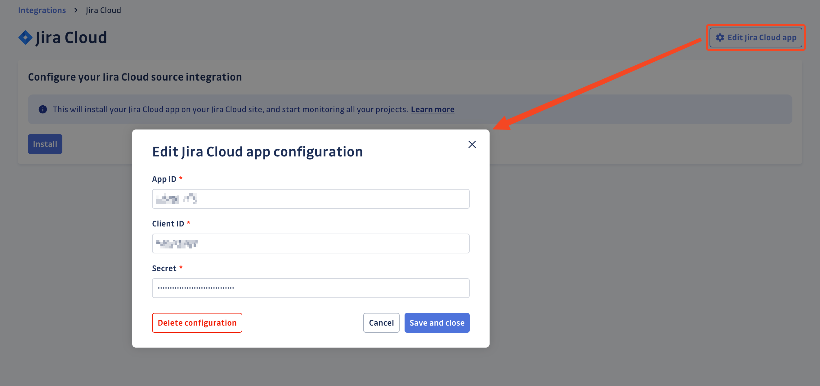 Jira Cloud app configuration edit