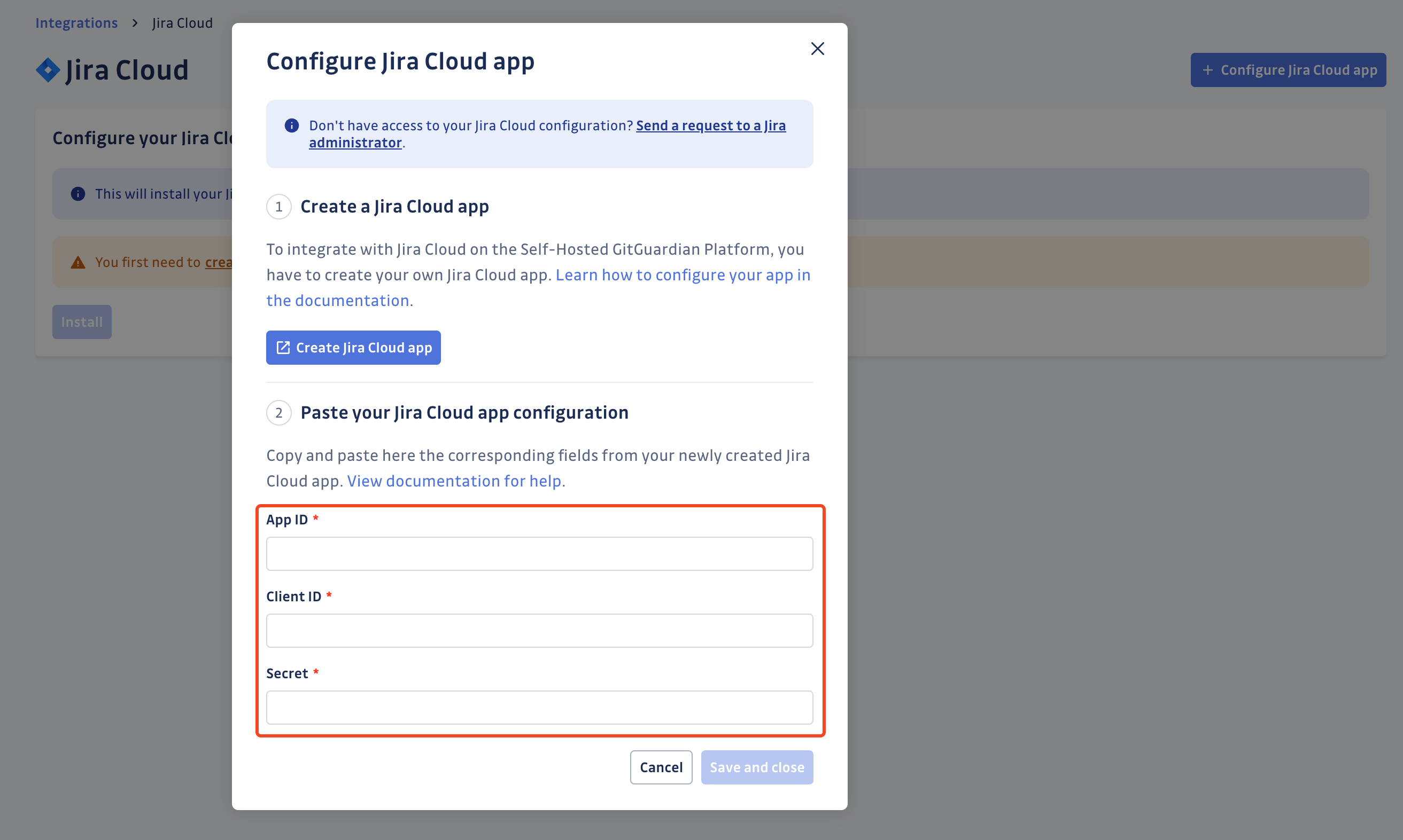 Jira Cloud app credentials