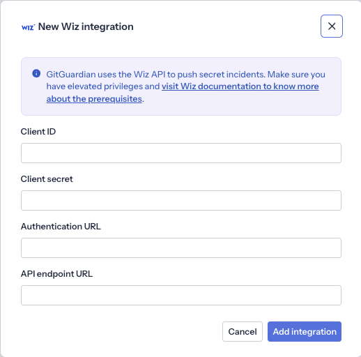 New Wiz integration configuration
