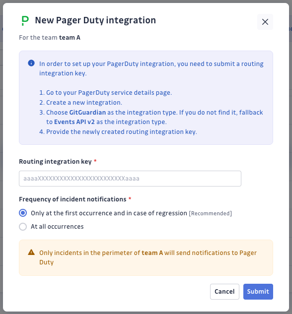 GG PagerDuty integration form