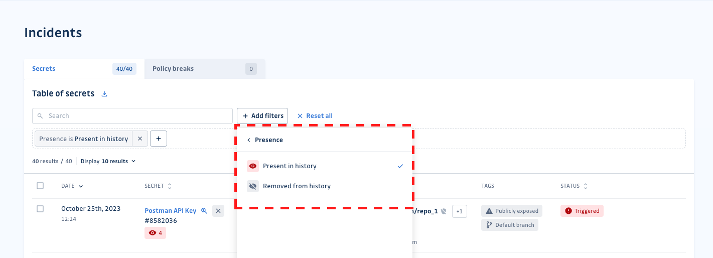 Incident presence filter