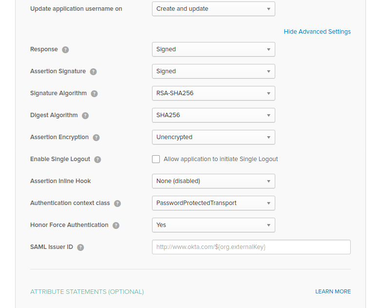 okta advanced settings