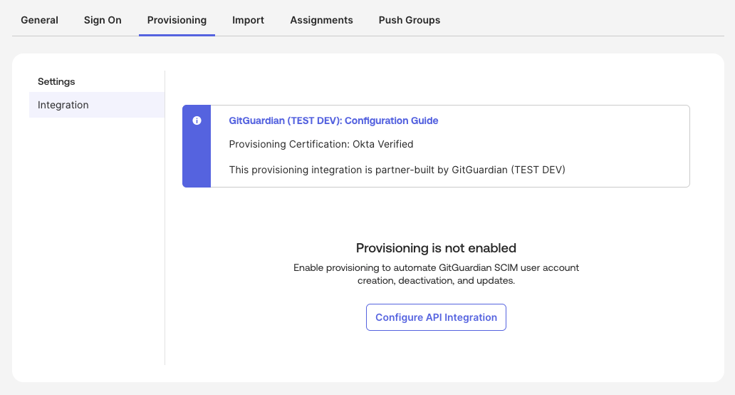 okta app provisioning tab