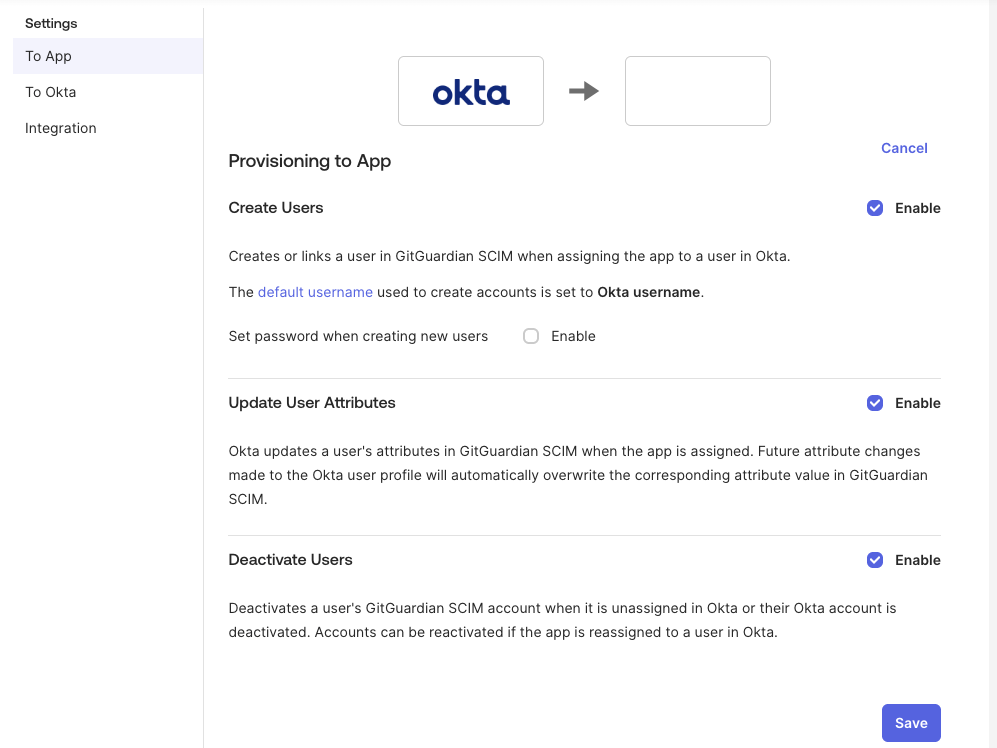 okta app provisioning to app