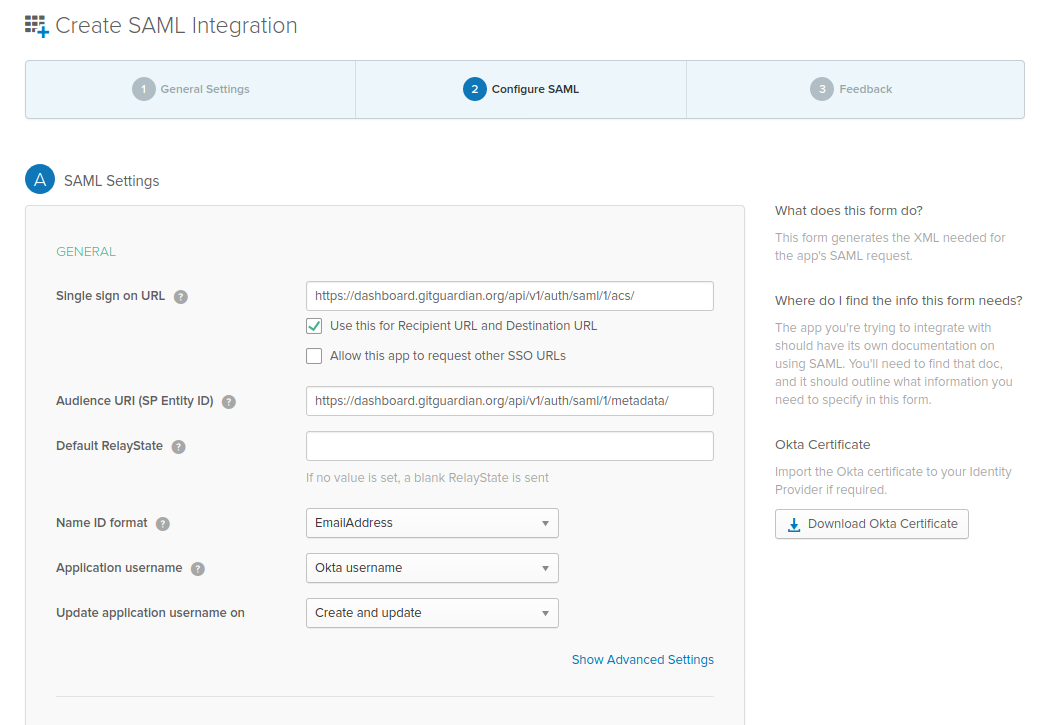 okta basic settings