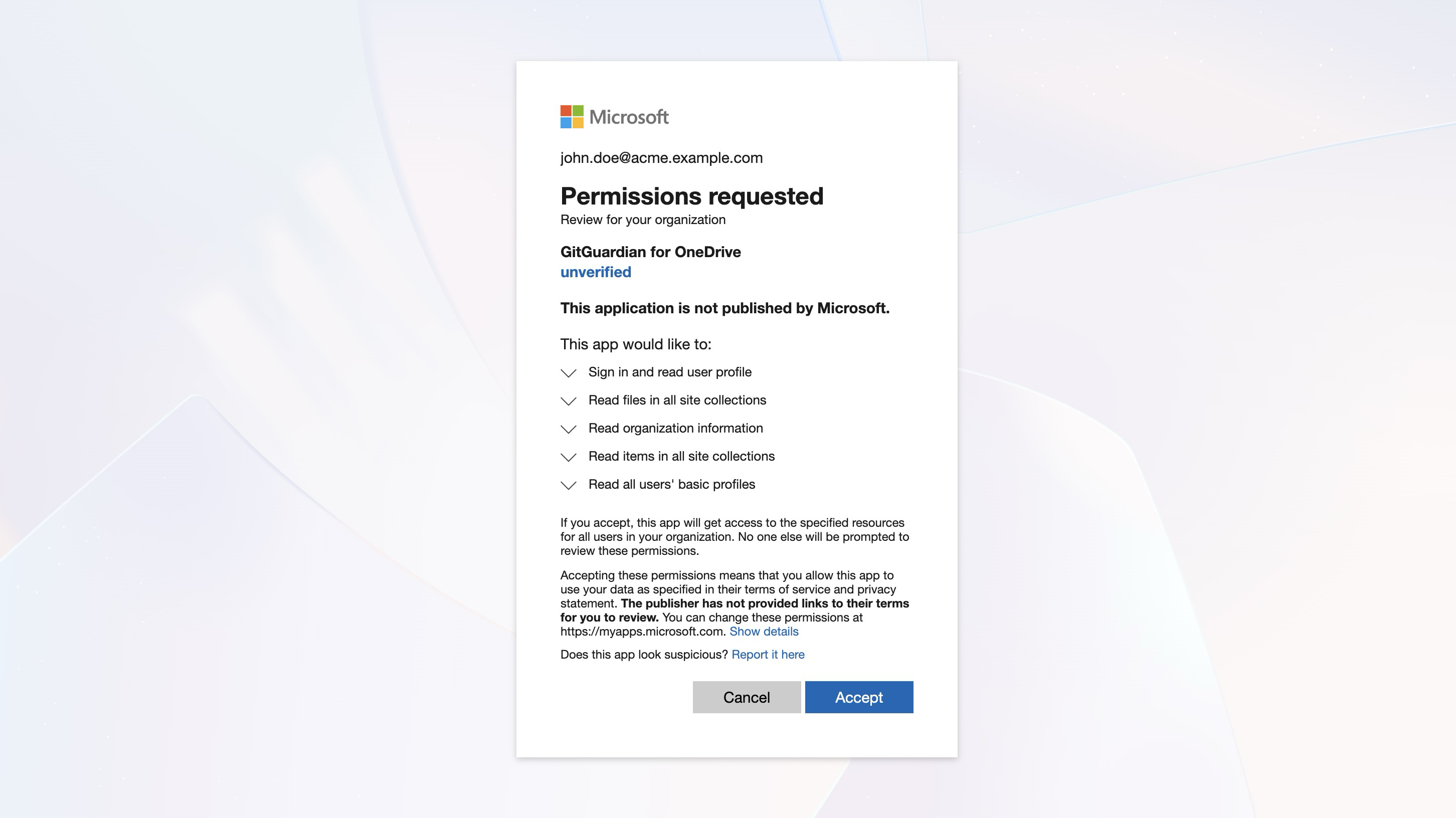 Permission consent screen