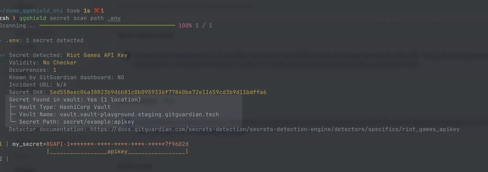 Example output with vault information
