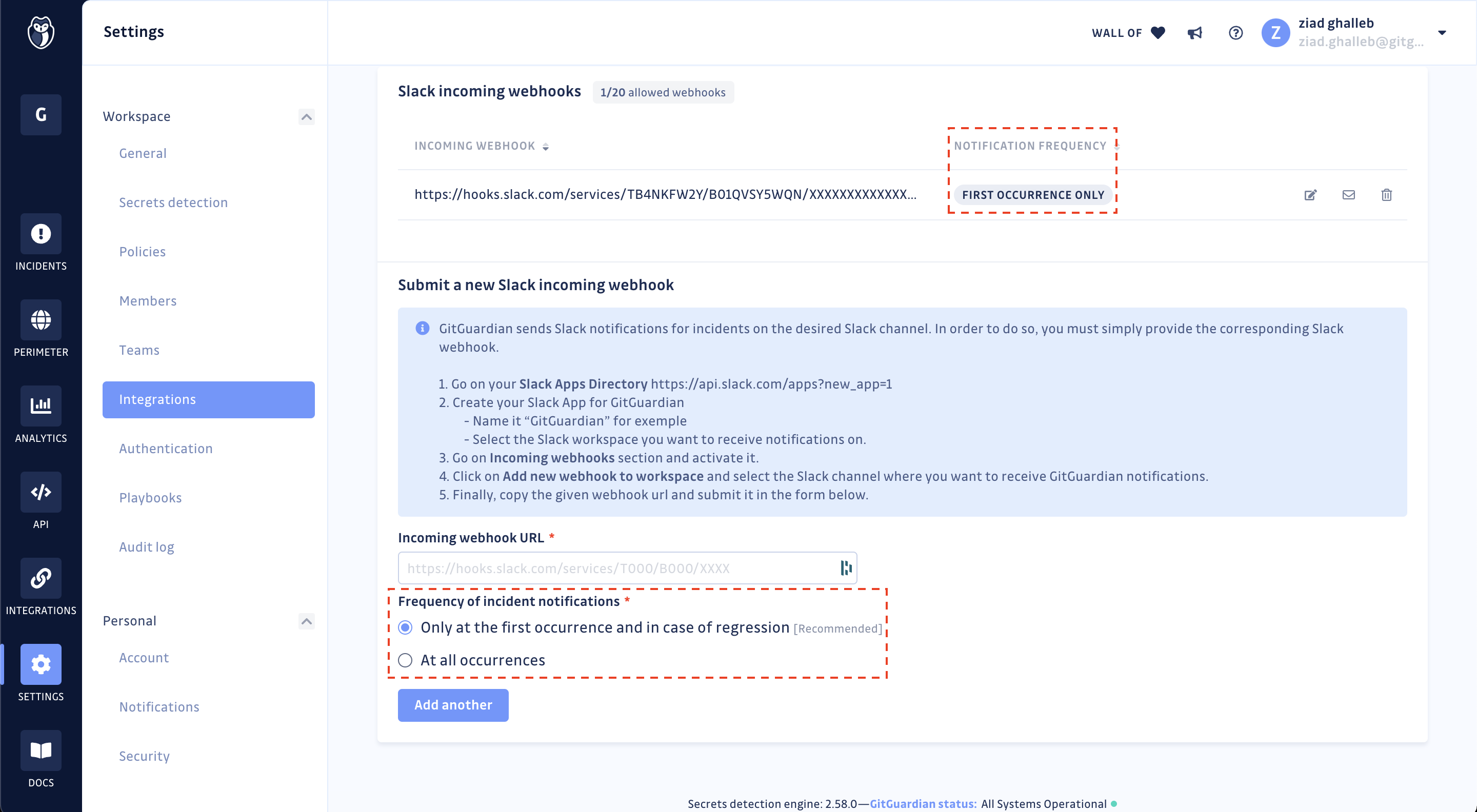 Selecting your notification frequency