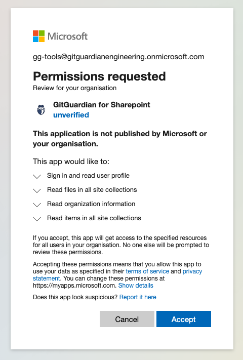 Permission consent screen