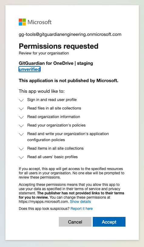 Permission consent screen