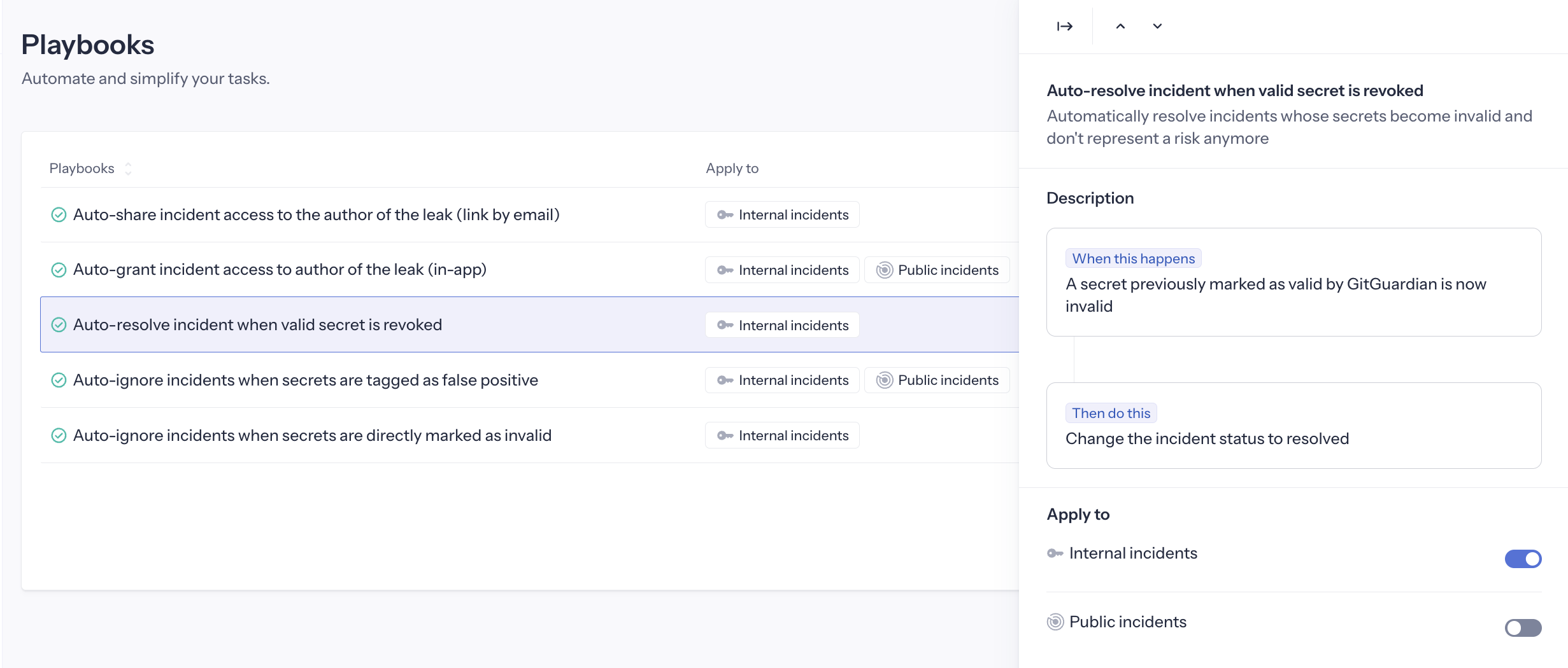 Auto-resolve revoked secrets playbook