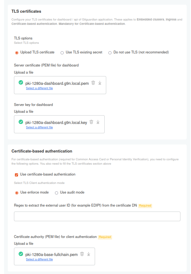 Certificate-based authentication KOTS