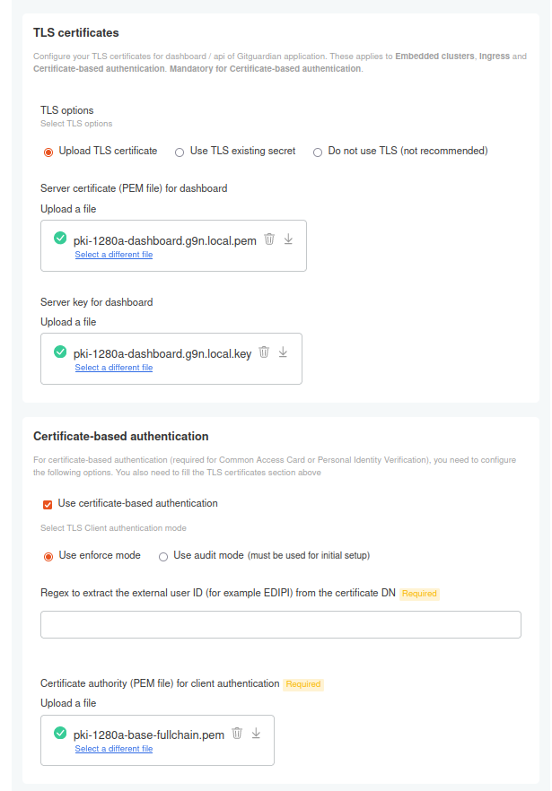 Certificate-based authentication KOTS