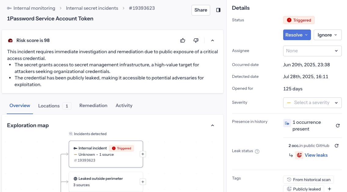 Risk score in incident detail page