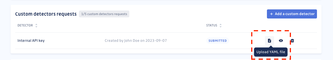 Add a custom detector - YAML uploard