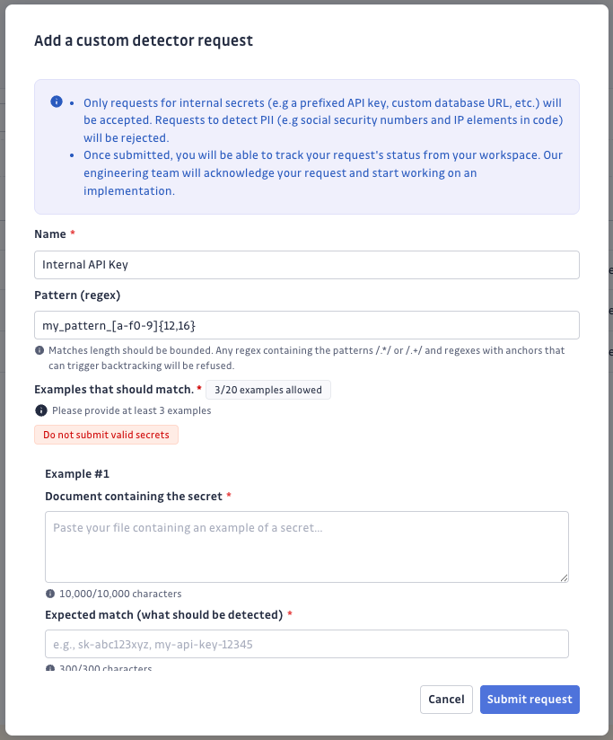 Add a custom detector - form